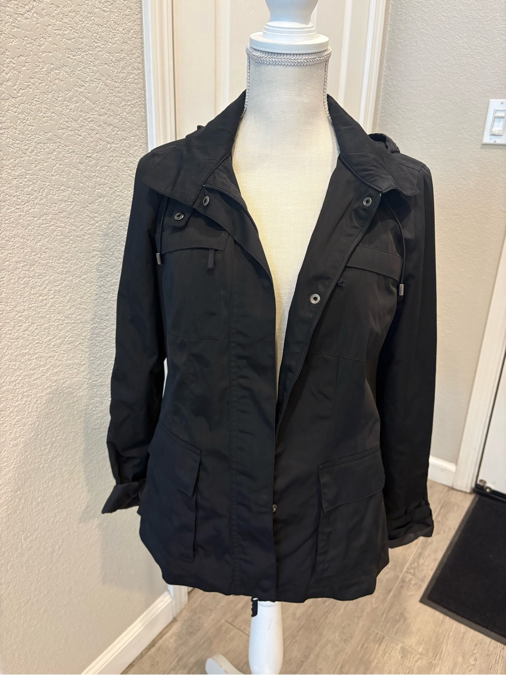 Talbots Black Wind Breaker Jacket with Hood